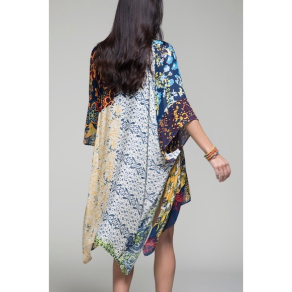 SOLD OUT Laguna Intricate Floral Tile Patchwork Print Kimono Wrap Open Boho - Picture 4 of 5